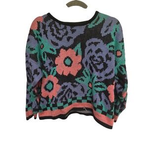Vintage 80s Pelican Cove Floral‎ Knit Sweater Colorful Patterned Pullover Size L